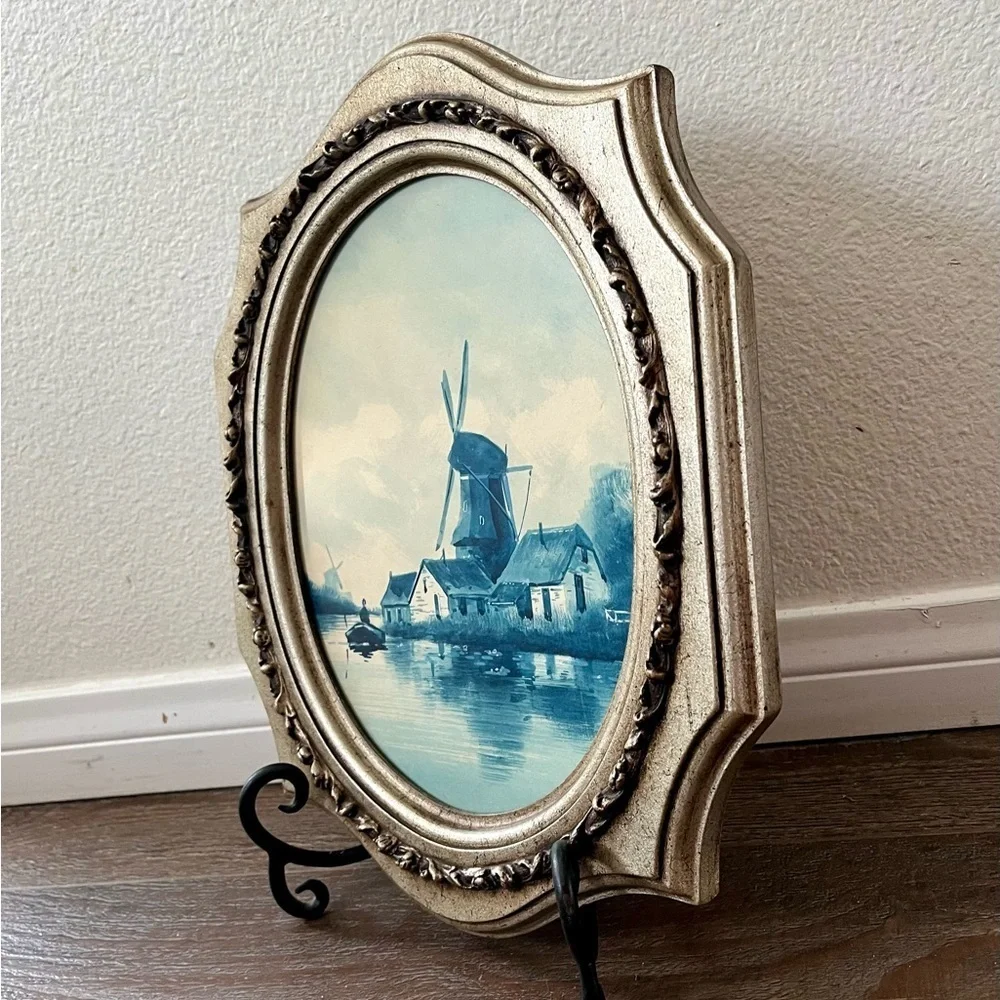 Elegant Gold Framed Windmill Art