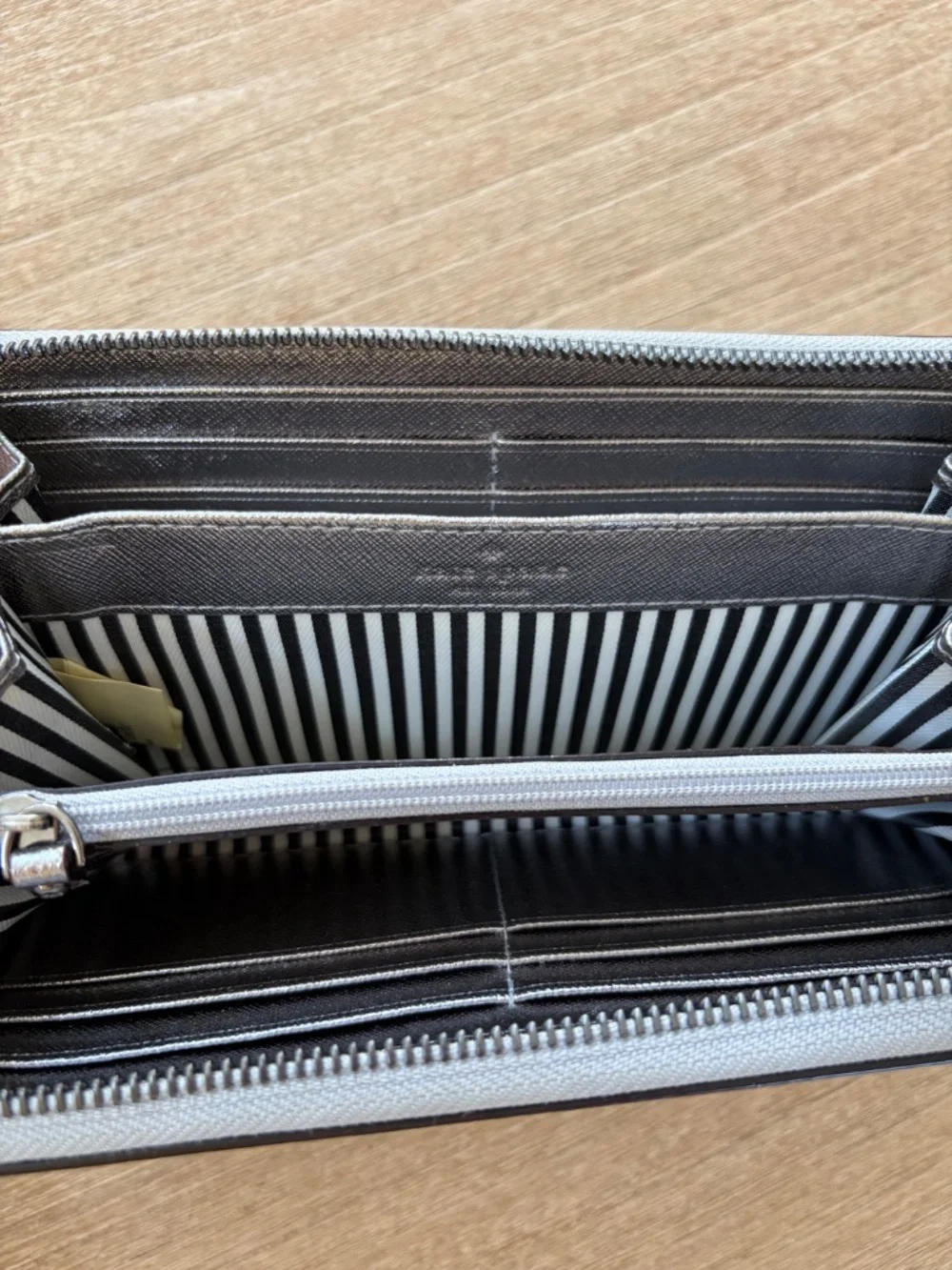 Kate Spade Large Metallic Silver Fold Over Zip-Around Wallet