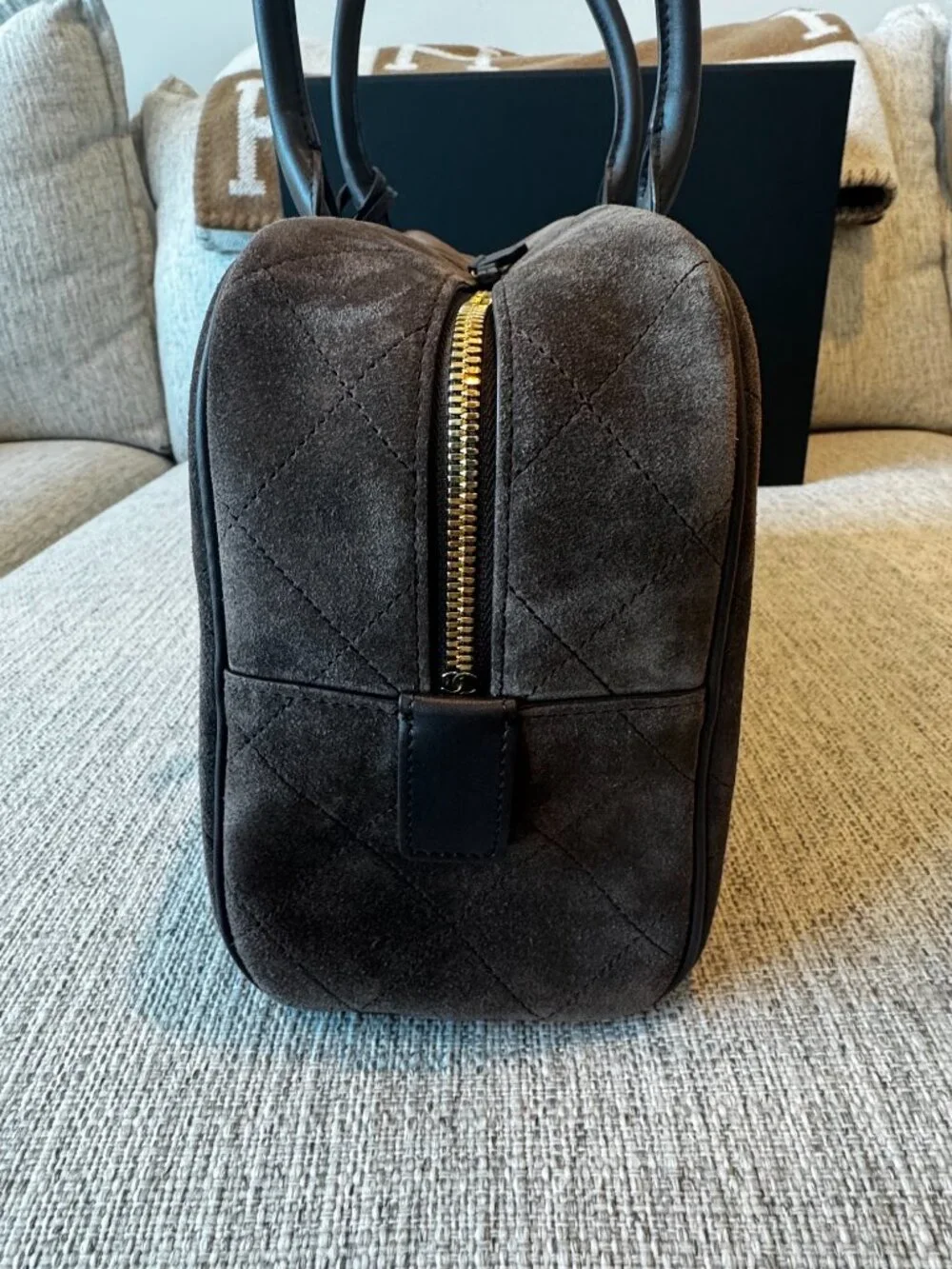 Authentic Chanel Large Perfect Bowling Bag in Brown 26B