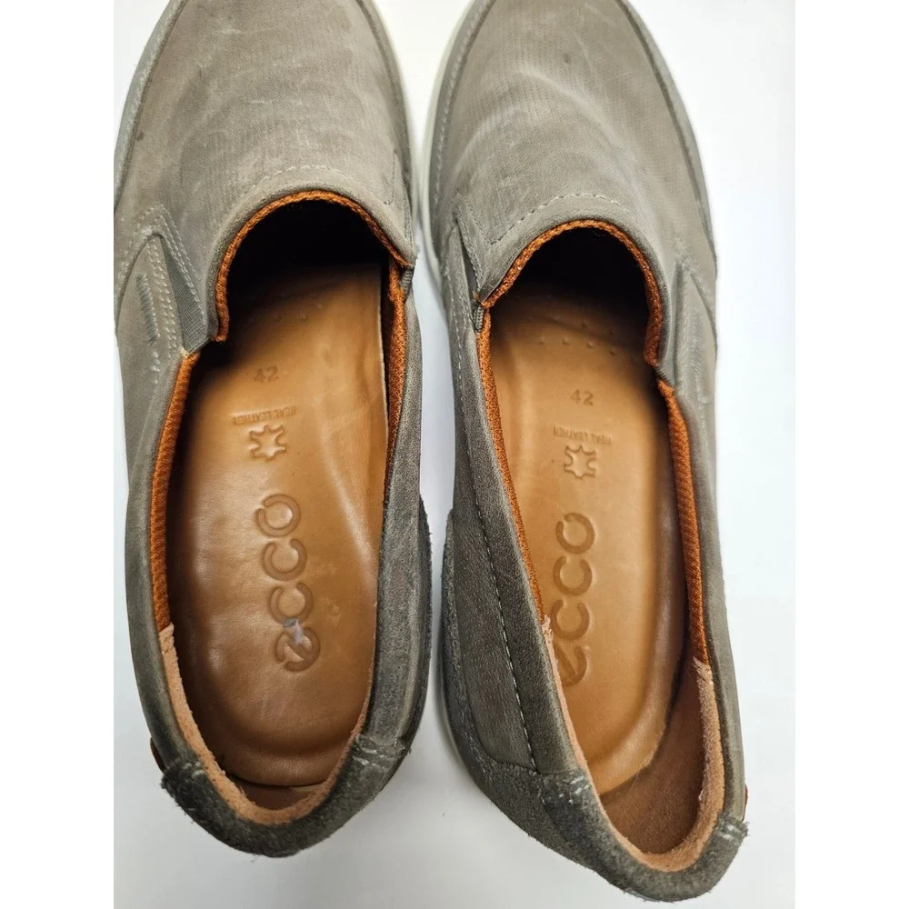 ECCO Kyle Mens Grey Nubuck‎ Leather Perforated Slip On Loafers Size 42