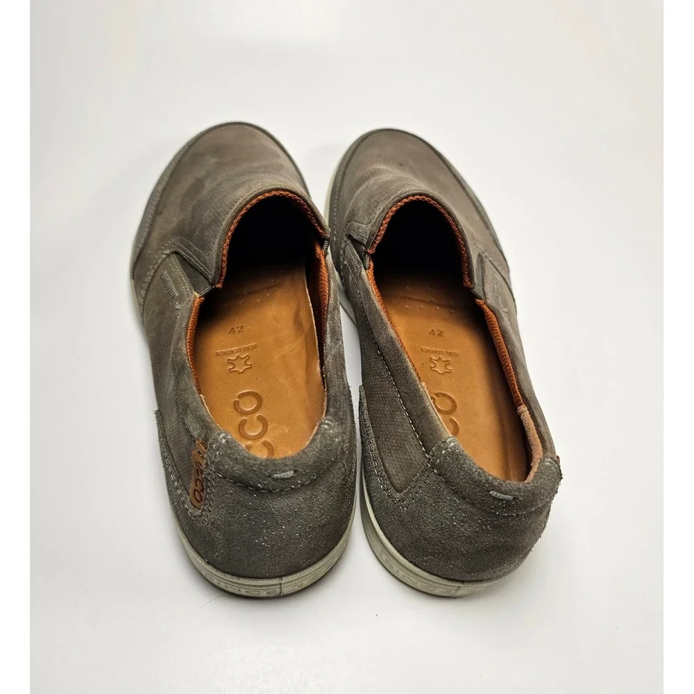 ECCO Kyle Mens Grey Nubuck‎ Leather Perforated Slip On Loafers Size 42