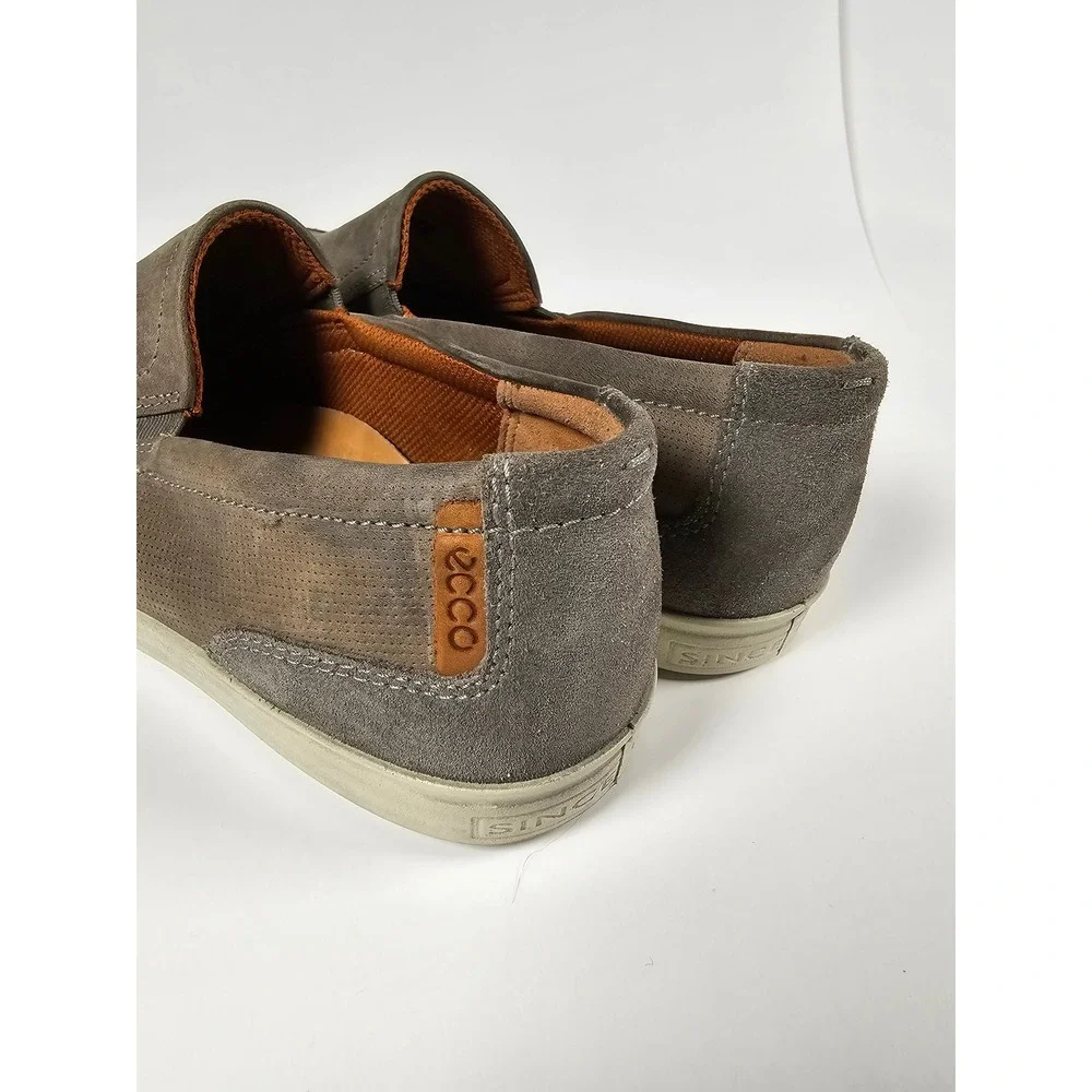 ECCO Kyle Mens Grey Nubuck‎ Leather Perforated Slip On Loafers Size 42