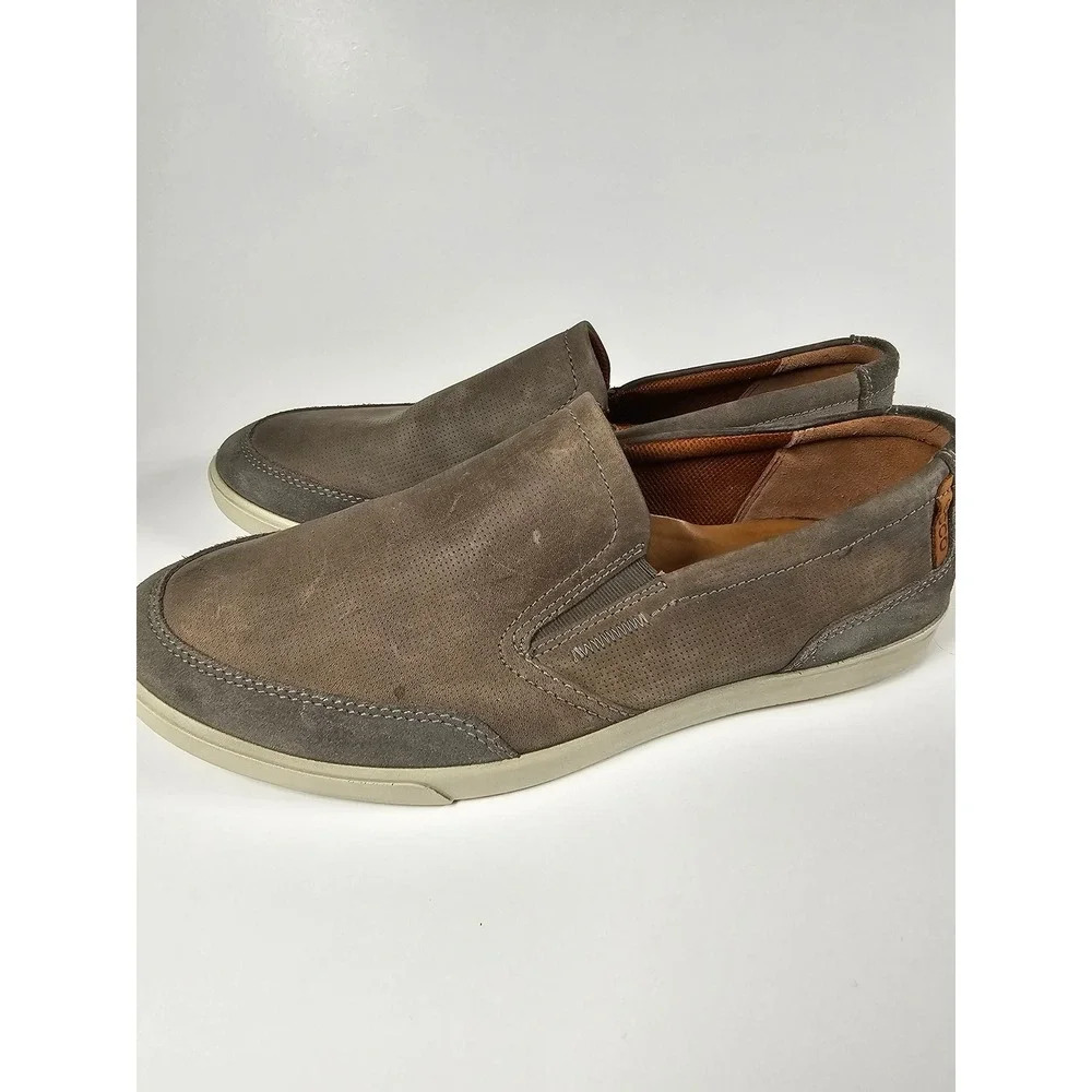 ECCO Kyle Mens Grey Nubuck‎ Leather Perforated Slip On Loafers Size 42