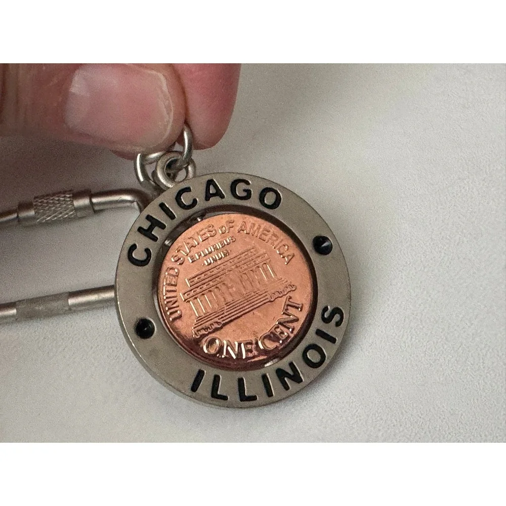 Chicago Illinois Souvenir Keychain Spinning 2004 Lincoln Penny‎ Style Key Ring