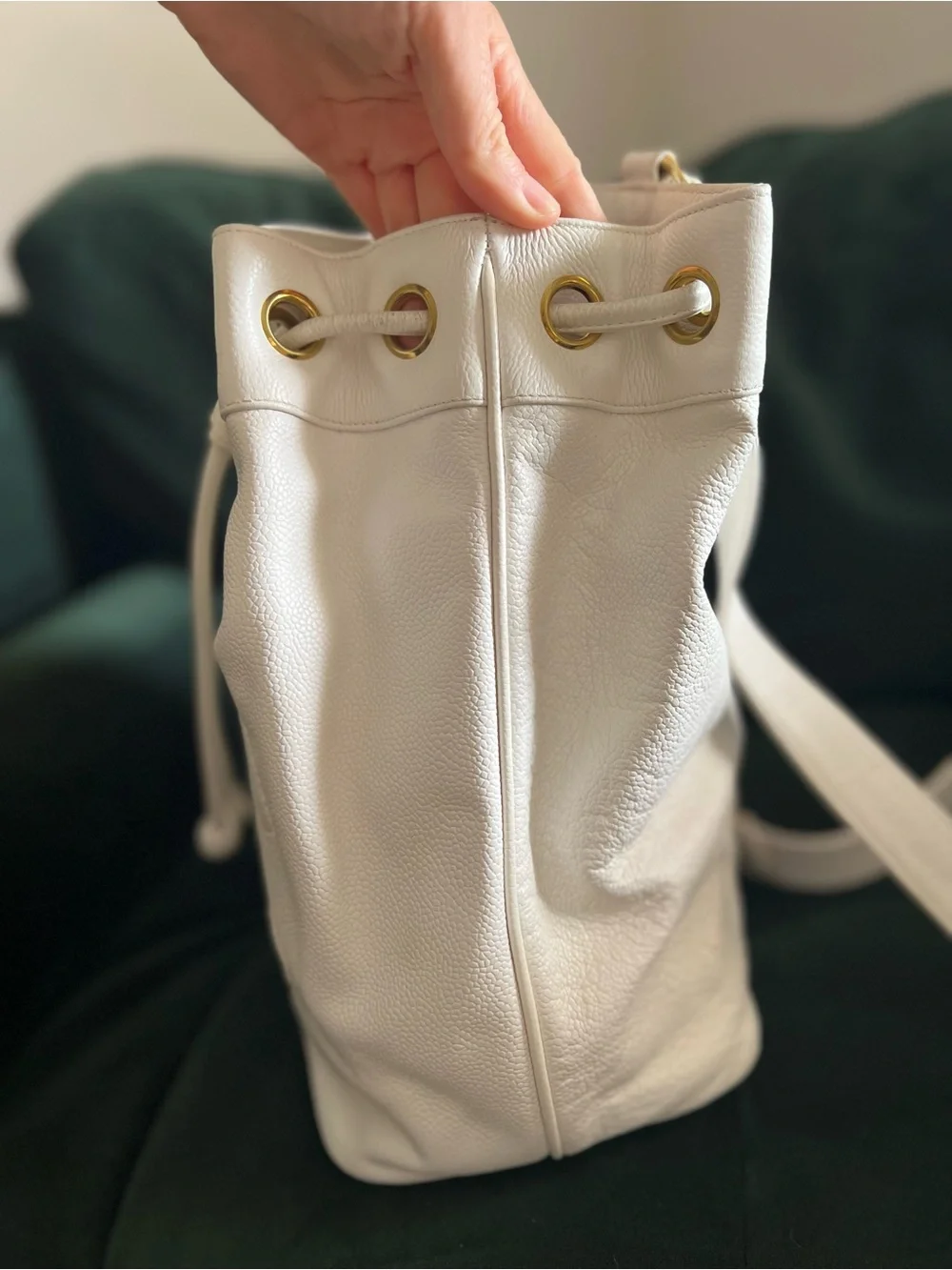 Vintage CHANEL Timeless Drawstring Sling Crossbody Backpack Caviar Medium White