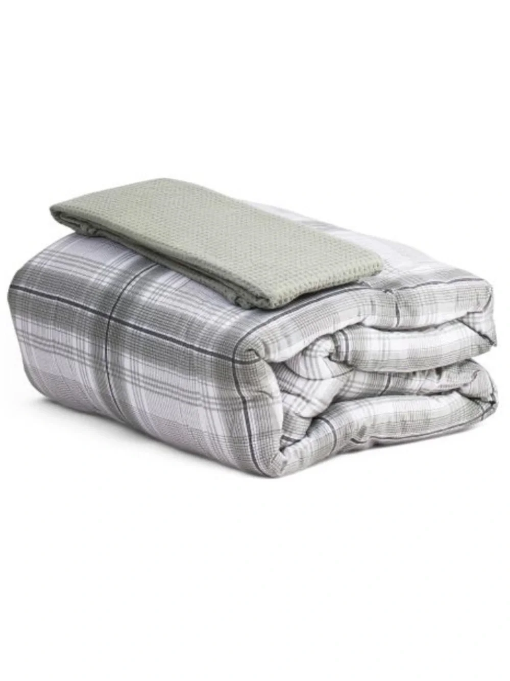 Brooks Brothers Sage and White Plaid Cotton Flannel Comforter Set