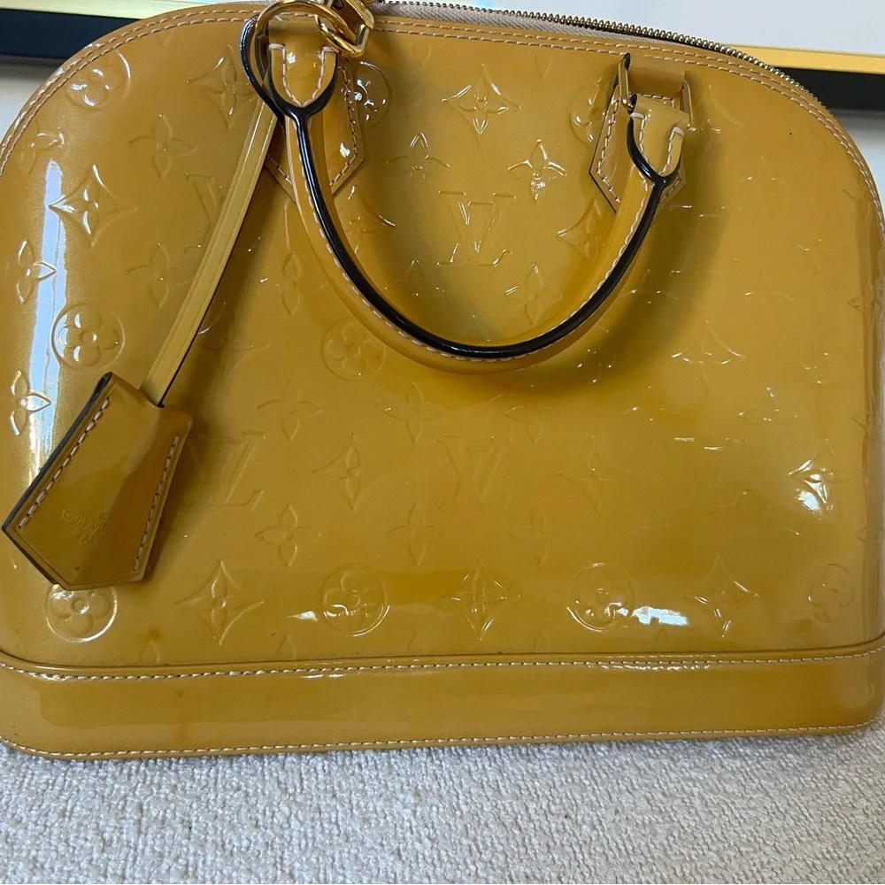 Authentic Louis Vuitton Monogram Vernis Alma Handbag – Mustard/Golden Yellow