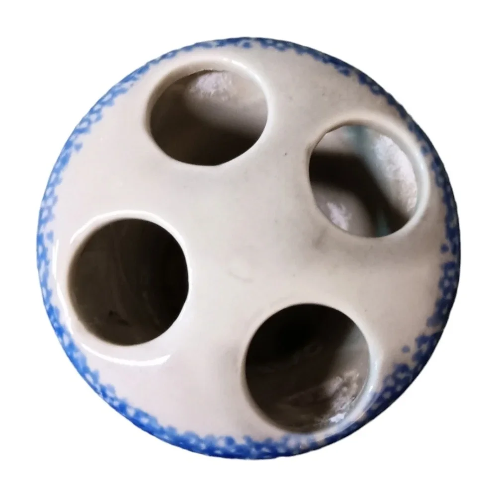 Ceramic Toothbrush Holder Blue Floral Spatterware Vanity Organizer‎