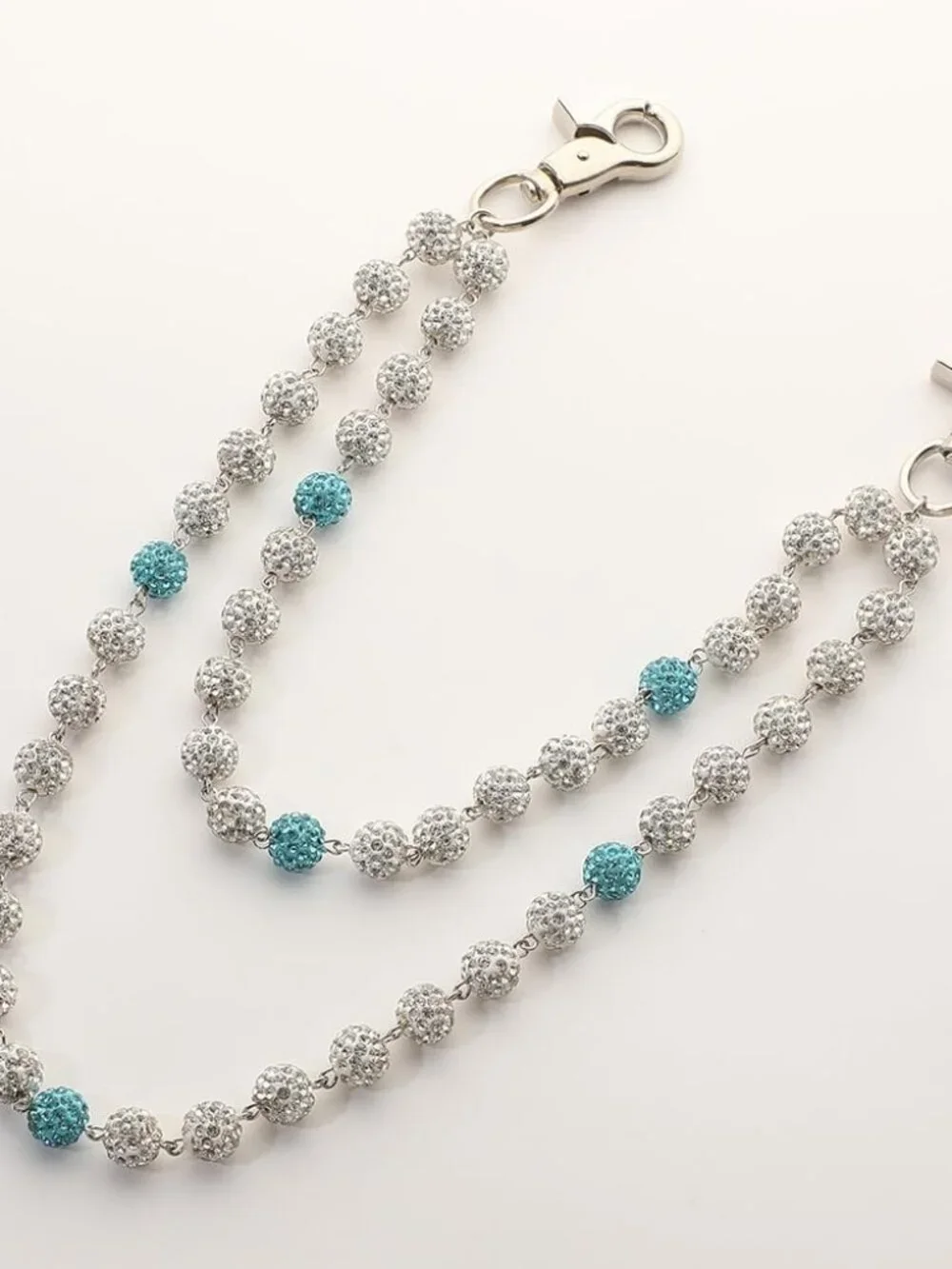 Rhinestone Ball Jeans Chain, Double Layer Crystal Waist Chain, Silver & Blue Spa