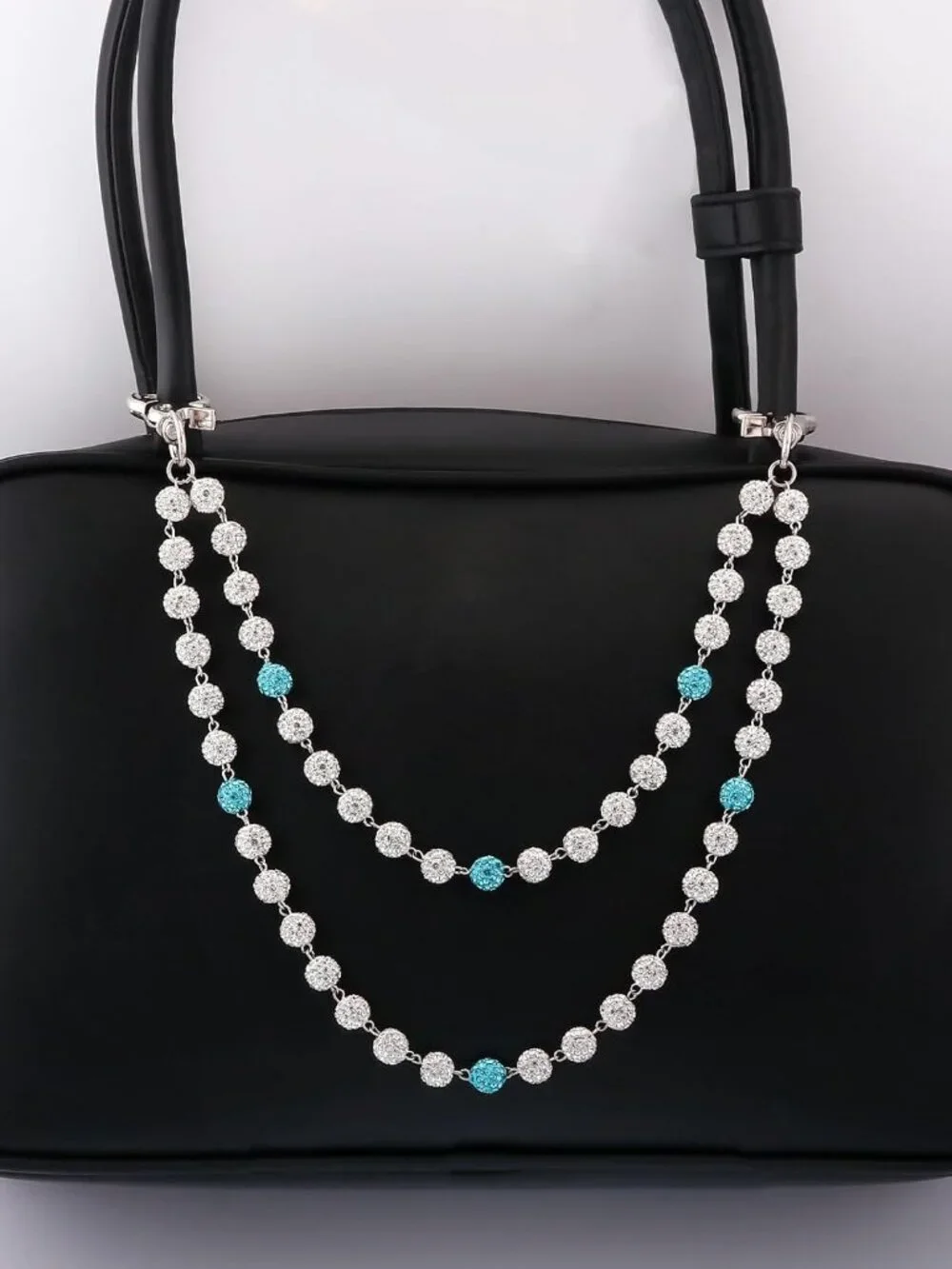 Rhinestone Ball Jeans Chain, Double Layer Crystal Waist Chain, Silver & Blue Spa