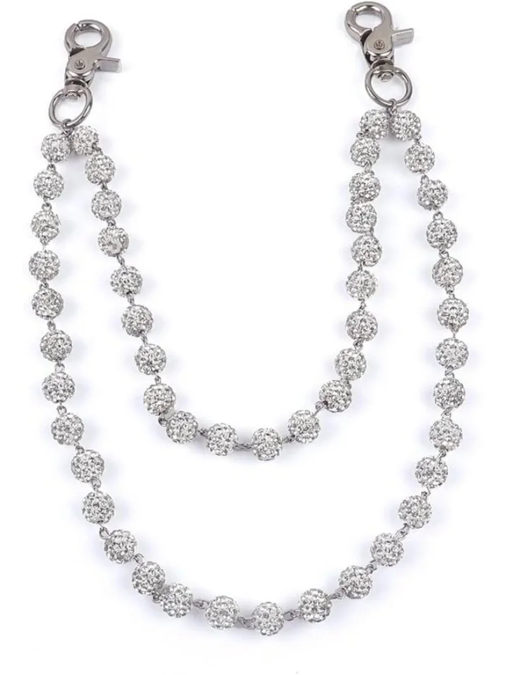 Rhinestone Ball Jeans Chain, Double Layer Crystal Waist Chain, Silver & Blue Spa