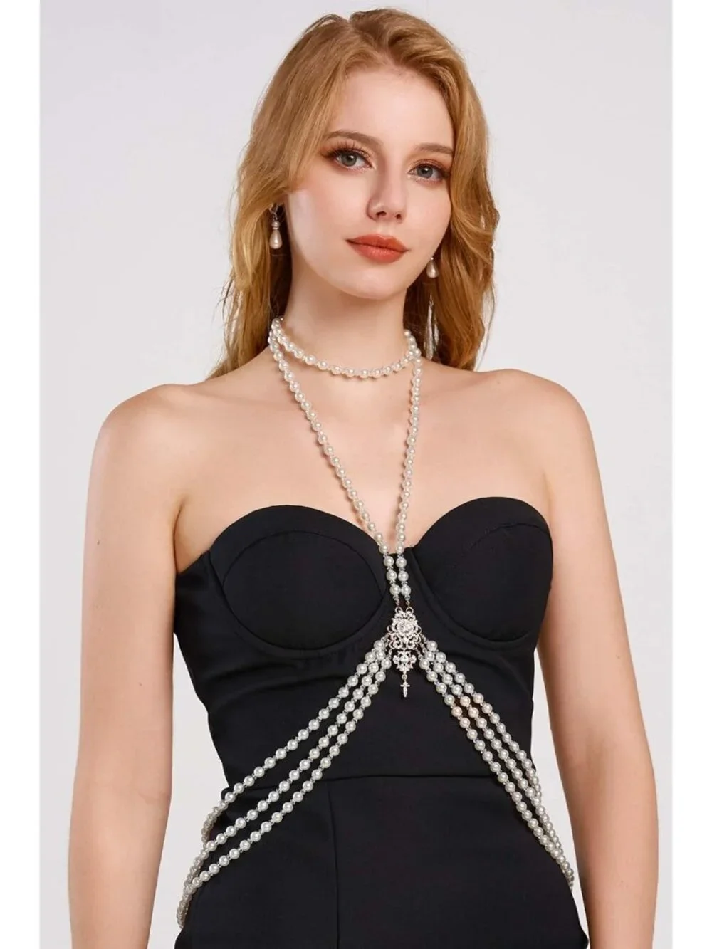 Faux Pearl Body Chain for Women 6mm Beads 1920s Gatsby