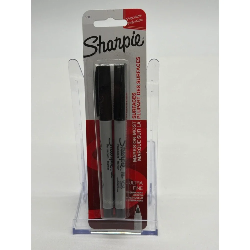 Sharpie 2 Pack Black Ultra Fine Point Permanent Markers 37161 Precision Tip