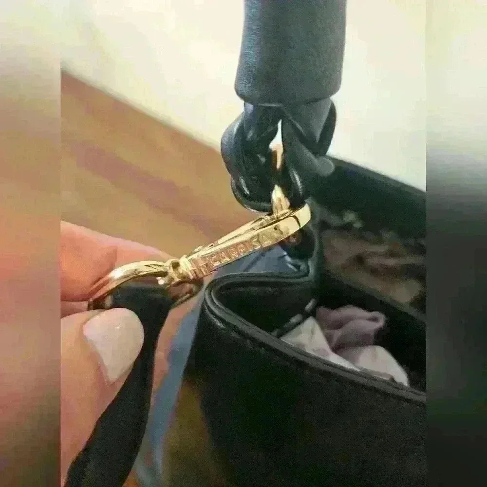 Carpisa Black Faux Leather Satchel Gold Hardware Detachable Cross-body Strap
