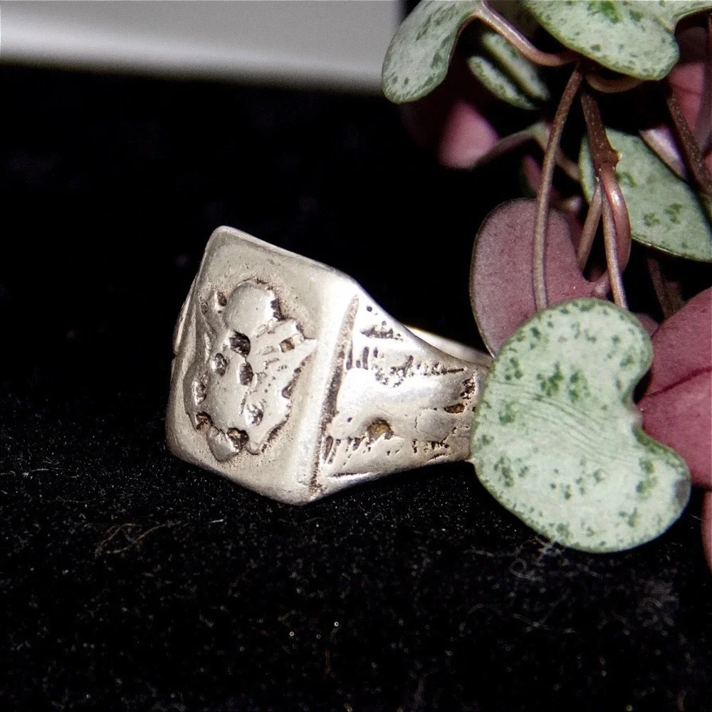 Vintage US Army Class Ring Size 13 Military Signet Eagle Crest Ring 40s 925‎