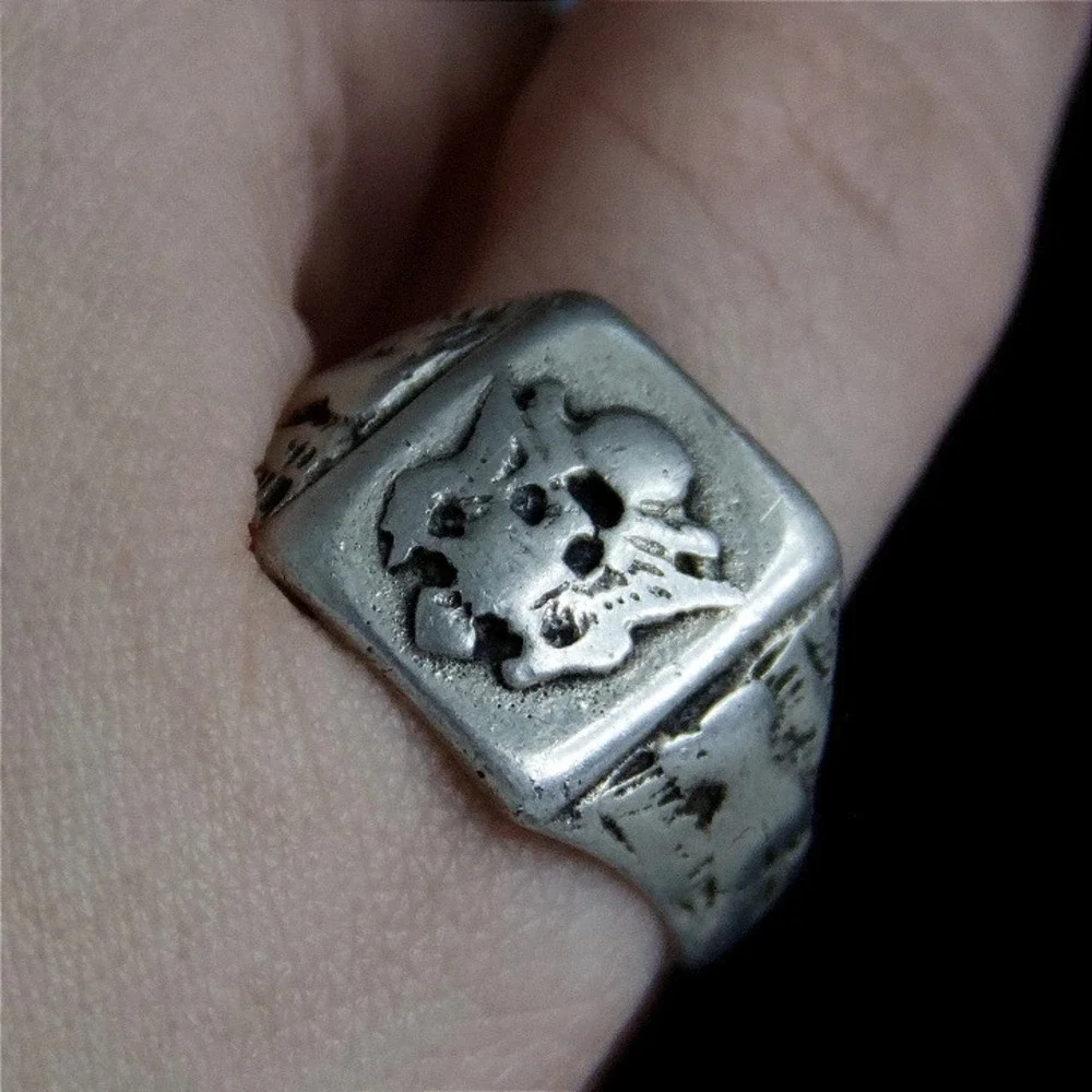 Vintage US Army Class Ring Size 13 Military Signet Eagle Crest Ring 40s 925‎