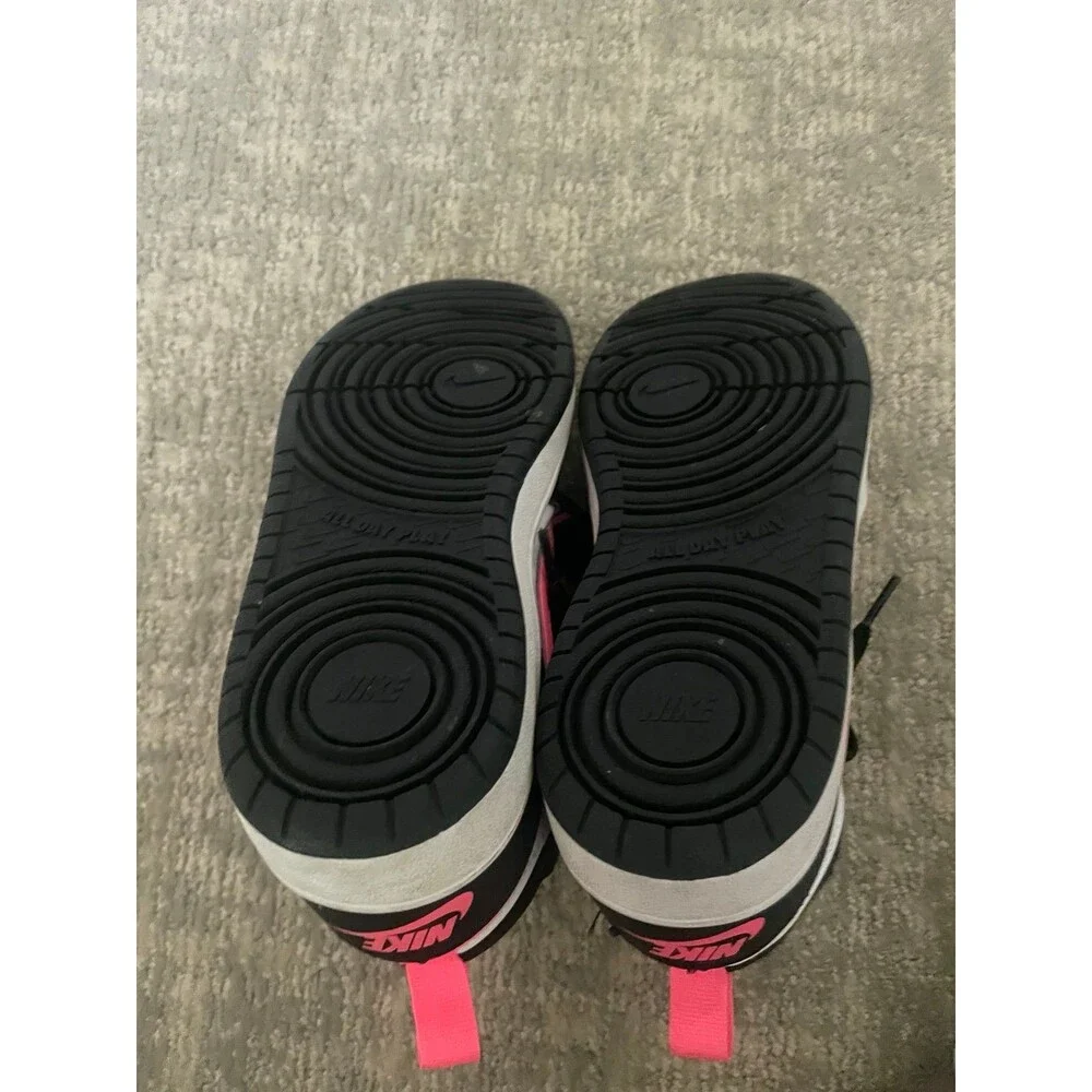 Nike Court Borough Kids High Top Sneakers Black/White/Pink Straps Lace Up 3.5