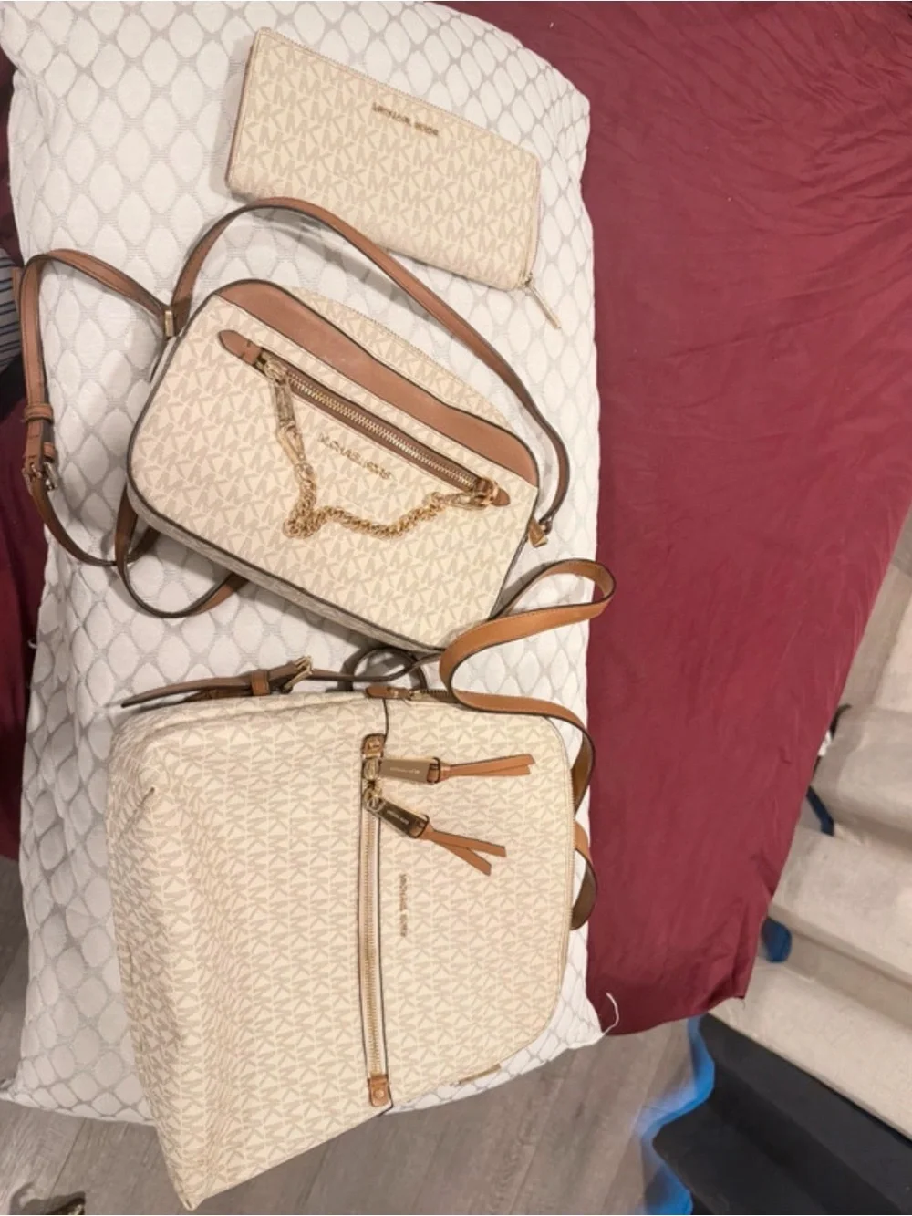 Michael Kors Cream and Tan Logo Crossbody Bag Trio with Wallet