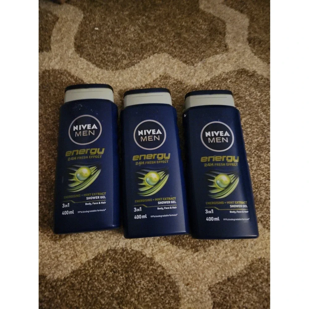 3 Nivea Men Energy 3-in-1 Shower Gel w/ Mint Extract, 8.45oz (250ml)