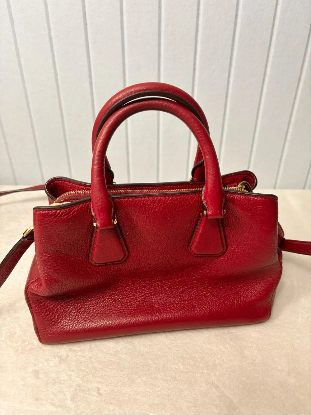 Michael Kors Leather Camille Satchel Cherry Red  with gold‎ hardware