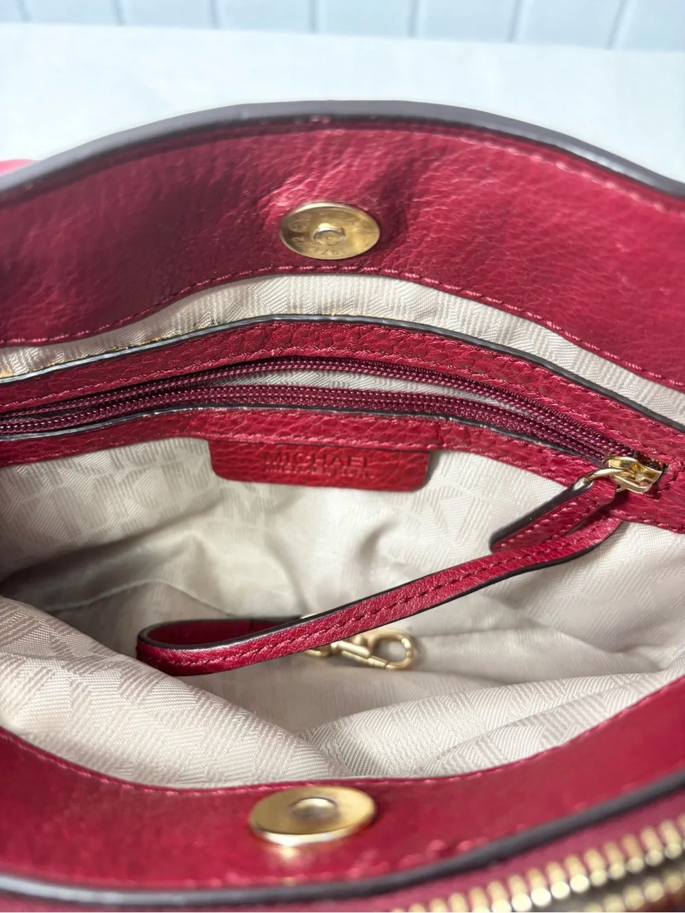 Michael Kors Leather Camille Satchel Cherry Red  with gold‎ hardware