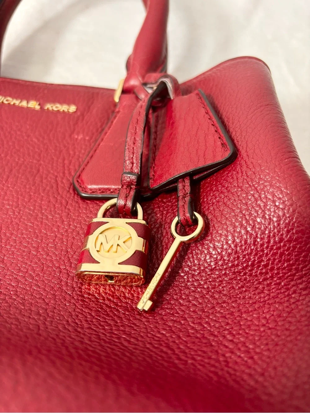 Michael Kors Leather Camille Satchel Cherry Red  with gold‎ hardware
