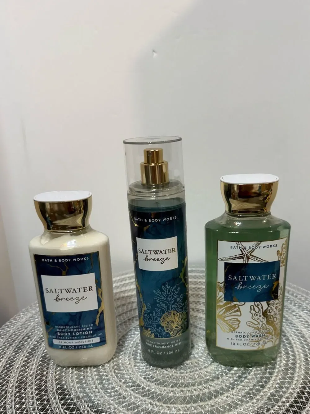 BBW Saltwater Breeze Fragrance Mist and Body Lotion and Body Wash Set of 3 NWT