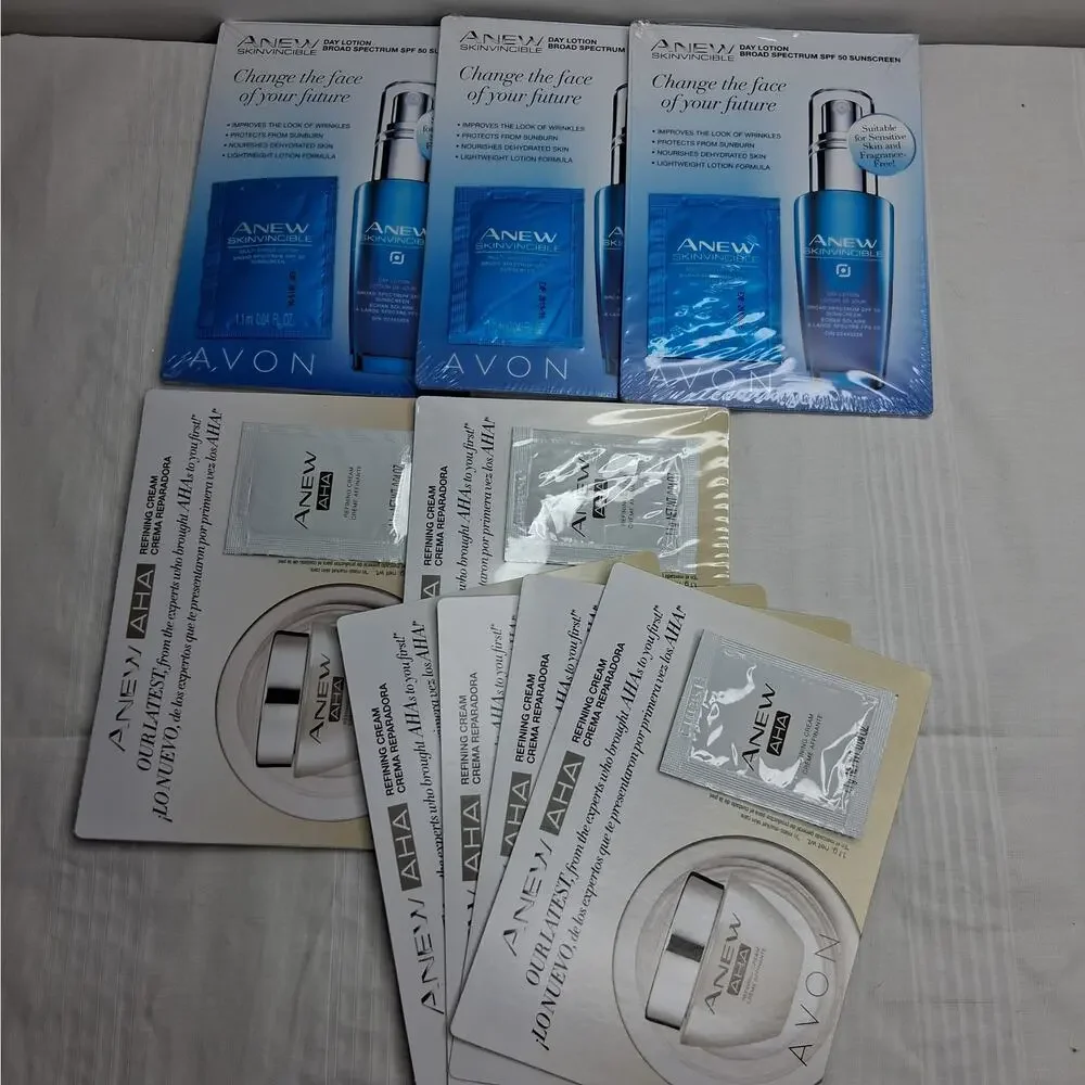 Avon Anew Samples on Representative Cards AHA Refining Cream Skinvincible Lotion