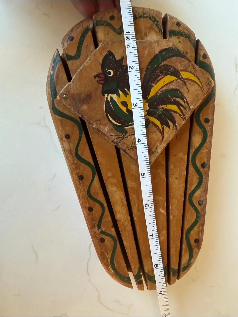 Vintage Woodpecker Woodware Hand Painted Japen Rooster Knife Holder Wall Mount