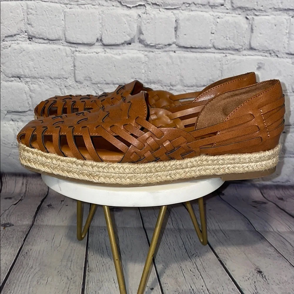 Sam & Libby Sintetico Brown Woven Espadrilles Sz 6.5