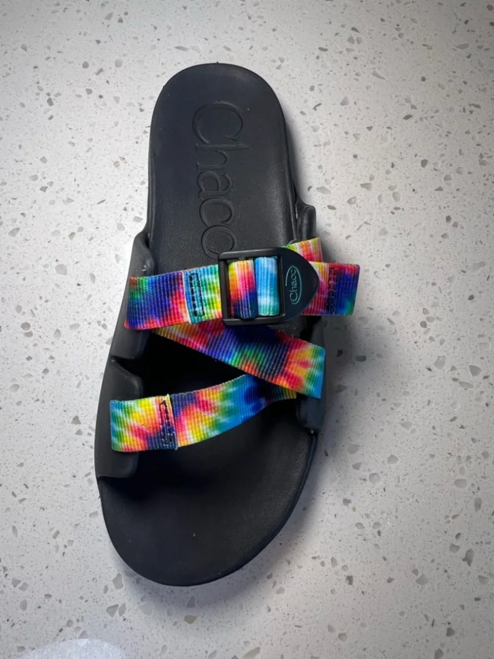 Chaco Chillos Slides Shoes Black Rainbow Tie Dye Adjustable Beach Pool Kids Sz 5