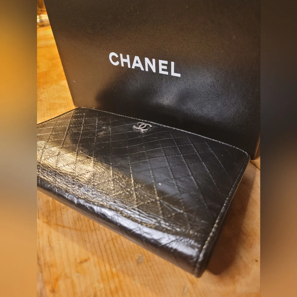 Chanel Embossed Diamond Large Quilted Wallet