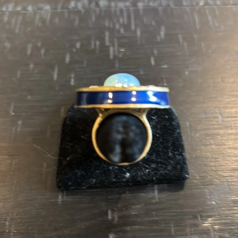 Lia Sophia Royal Blue Elegant Gold Green Statement Enamel Rhinestone Ring