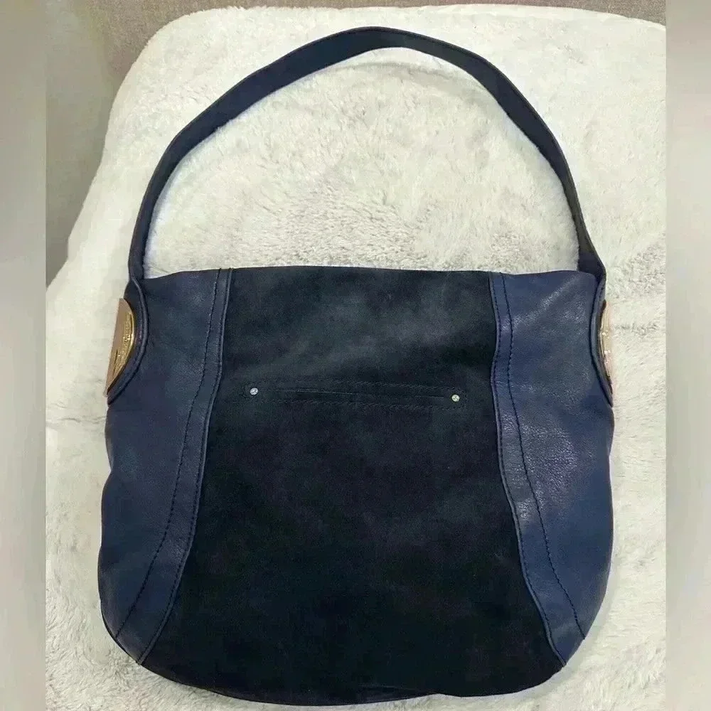 Timeless B Makowsky Giamma00 Blue Suede Leather Hobo Shoulder Handbag Purse