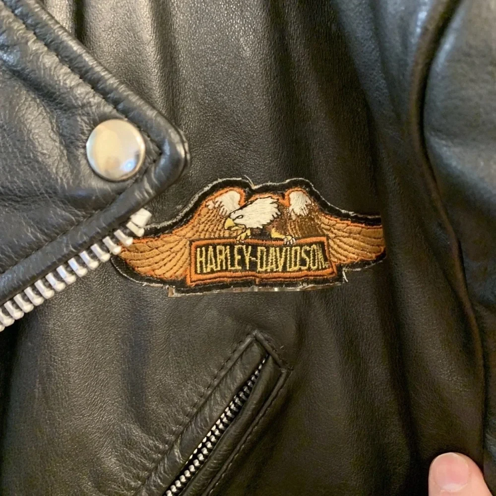Vtg Open Road Black Leather Jacket Harley Davidson Wings Patch Men’s Sz 46 XL