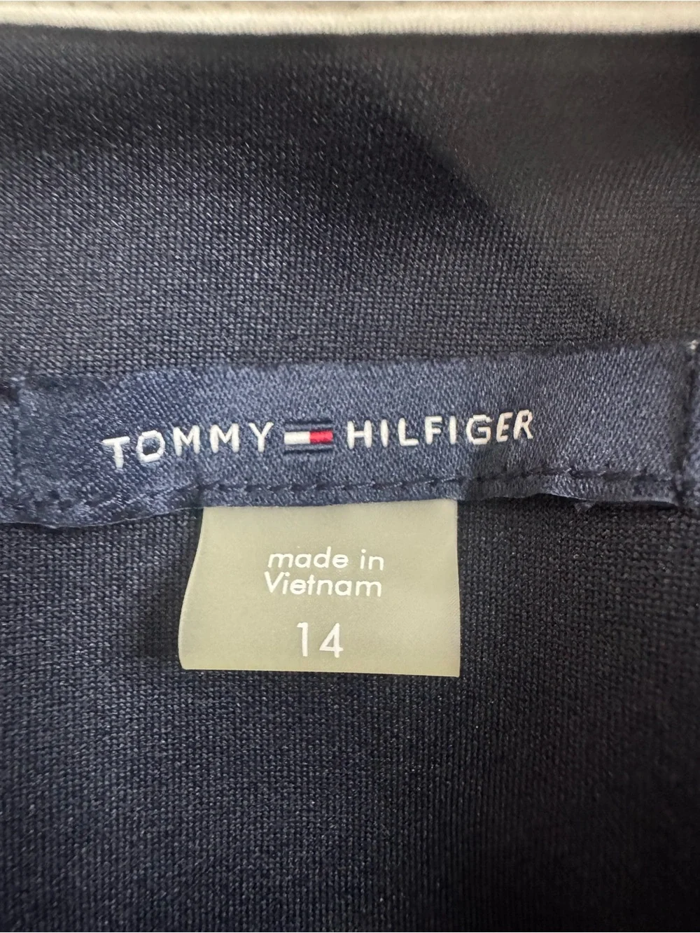 Tommy Hilfiger Navy White Trim Classic Modest flutter Sleeve Shift Dress 14