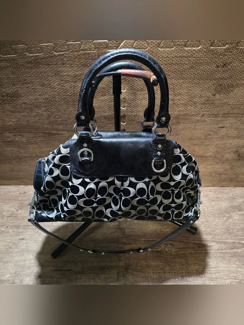 Coach Signature bag Monogram Black Leather Canvas Ashley F15440 Large Satchel