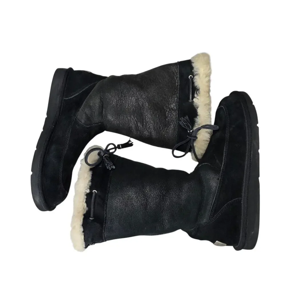 UGG AUSTRALIA 5123 Black Suburb Suede Leather Sheepskin Winter Boots Size 9