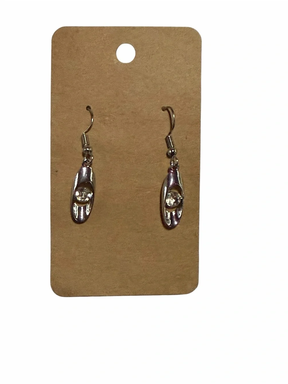 Silver-tone Drop Earrings with Clear Crystal Accent