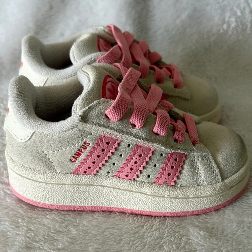 adidas Kids Cream Suede Sneakers with Pink Accents