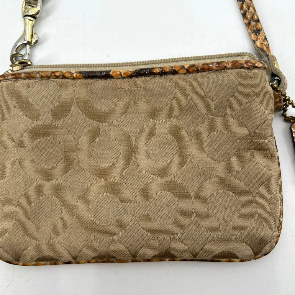 Coach Madison Signature Wristlet Snakeskin Accents Beige Hangtag Vintage