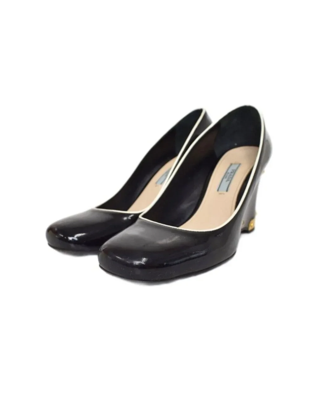 Prada Patent Wedge Sole Pumps Black Heel