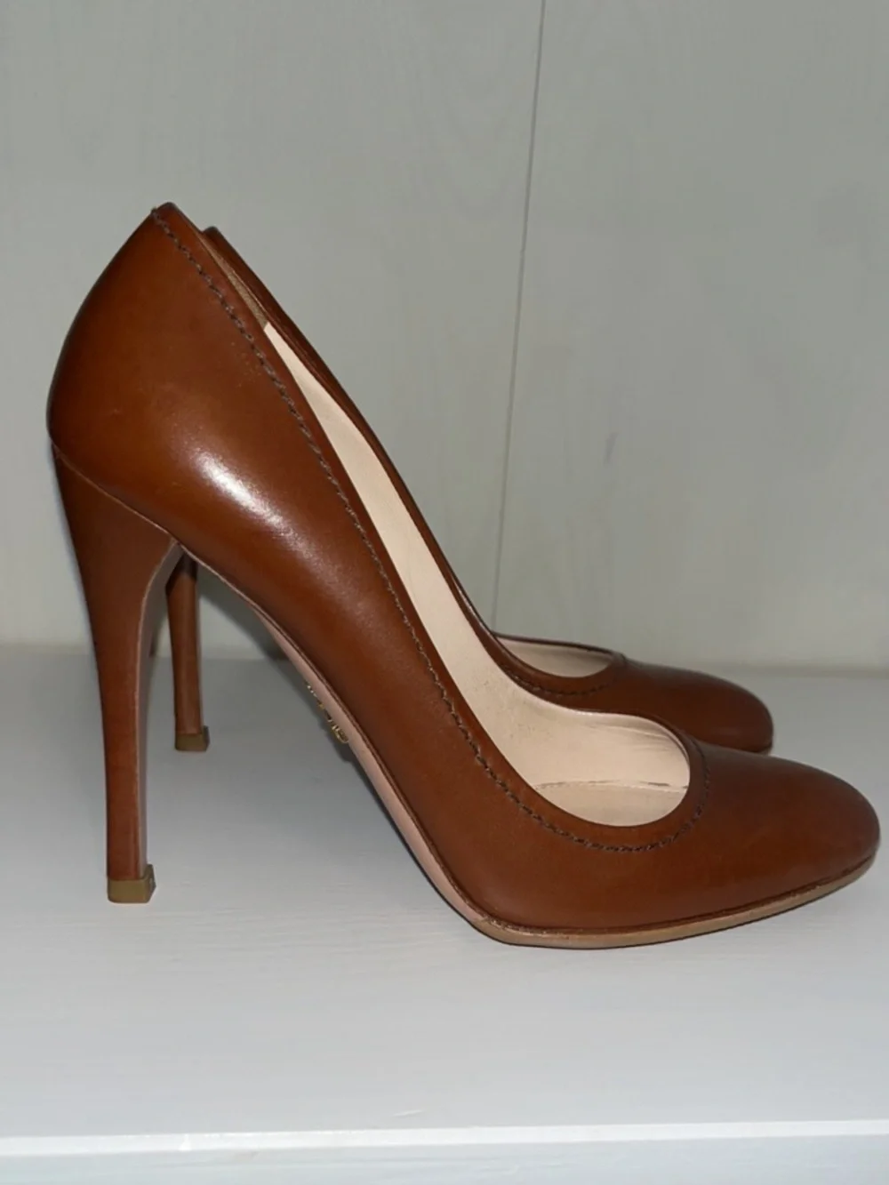 Prada Brown Leather Pointed-Toe Stiletto Pumps