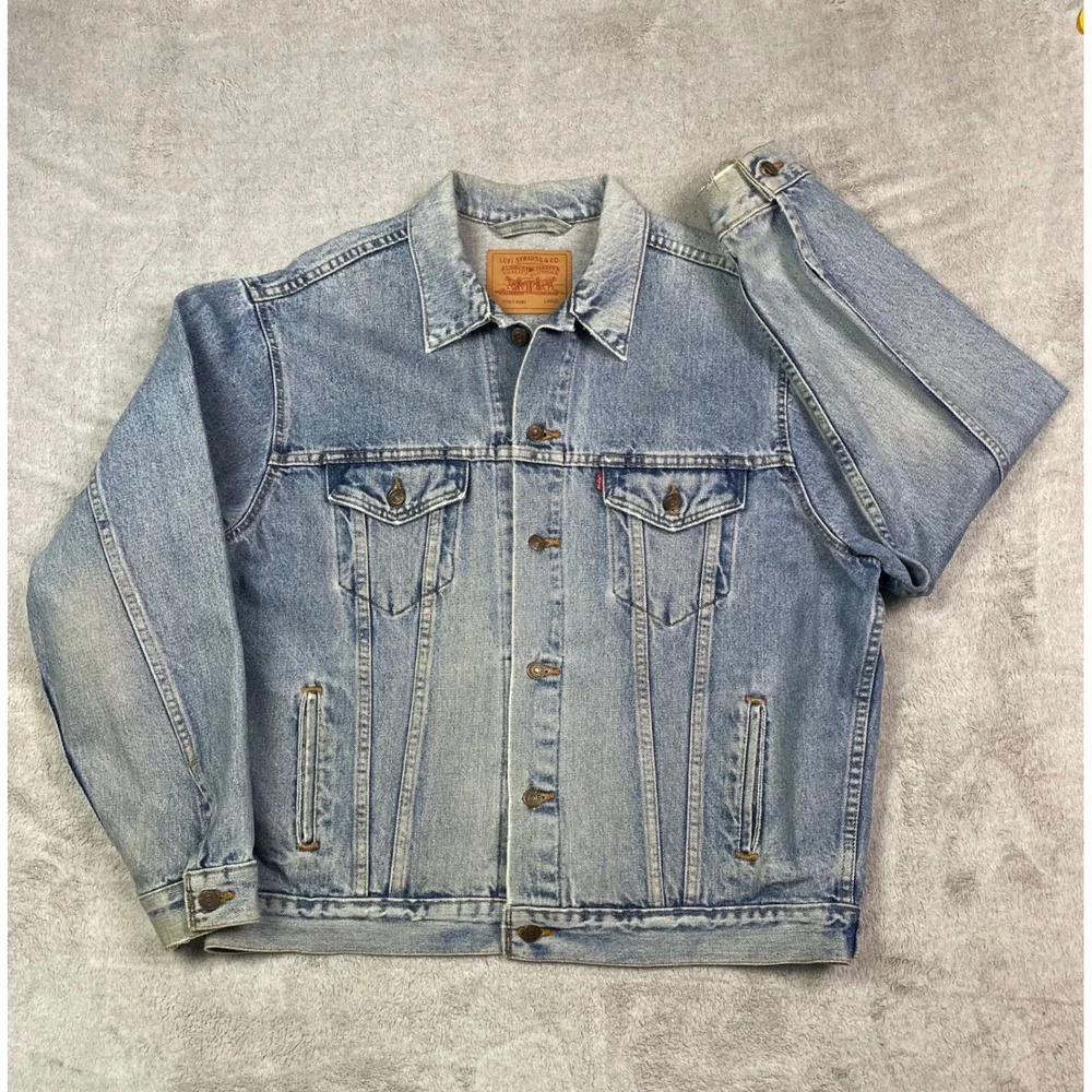 Vintage 90s Levis 70507 4890 Denim Trucker Jacket Mens Large Light Wash USA Made