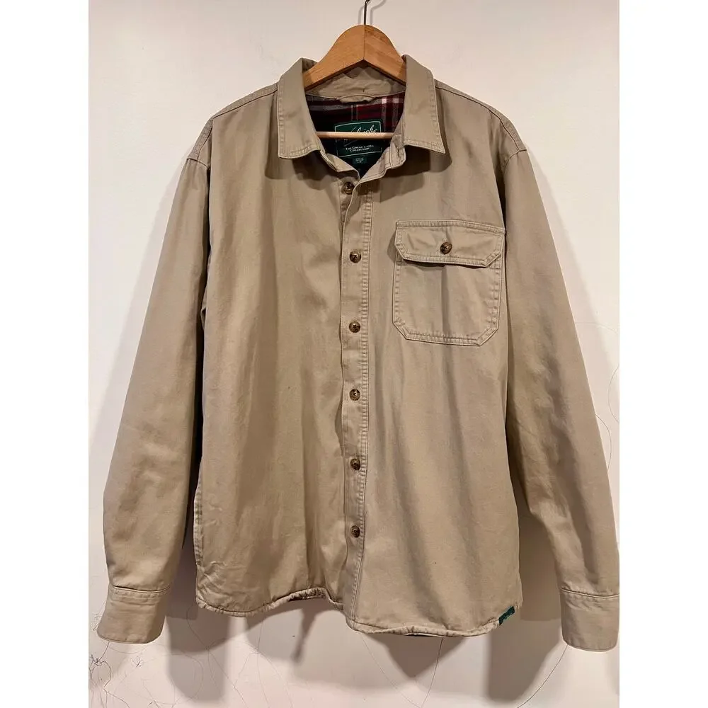 Woolrich Khaki Flannel Lined Cotton Shirt Jacket Men’s Large