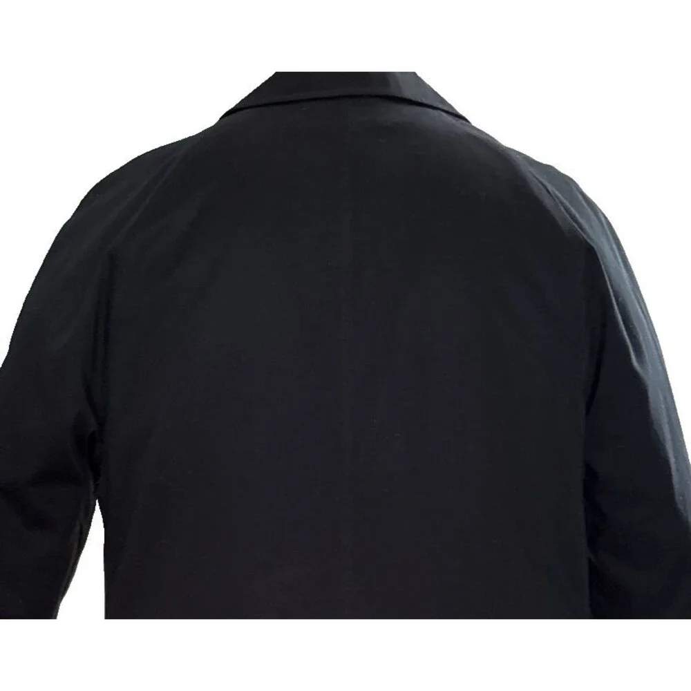 Bill Blass Menswear Black Trench Coat Button Front Zip Out Faux Fur Lining Large