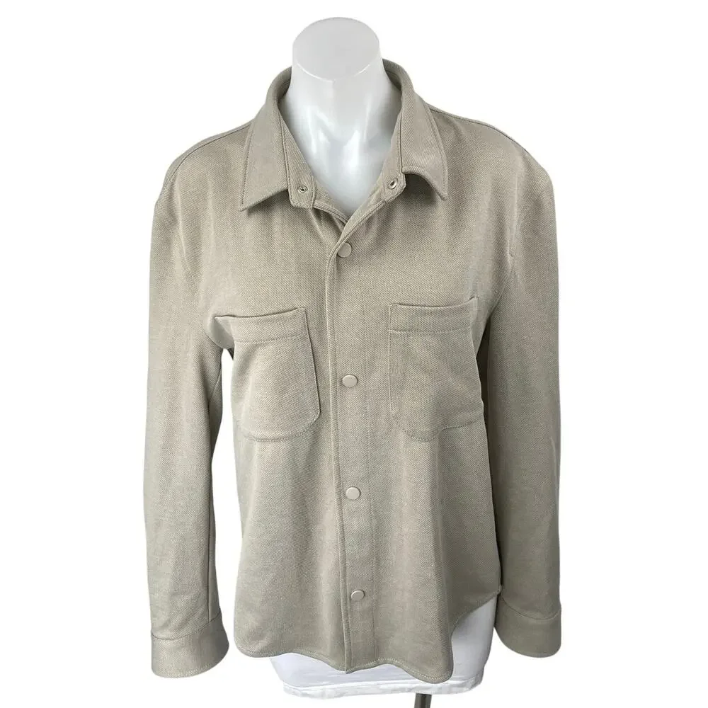 Zara Men's Beige Long Sleeve Button Down Collar Pockets Shirt Jacket Top Size M