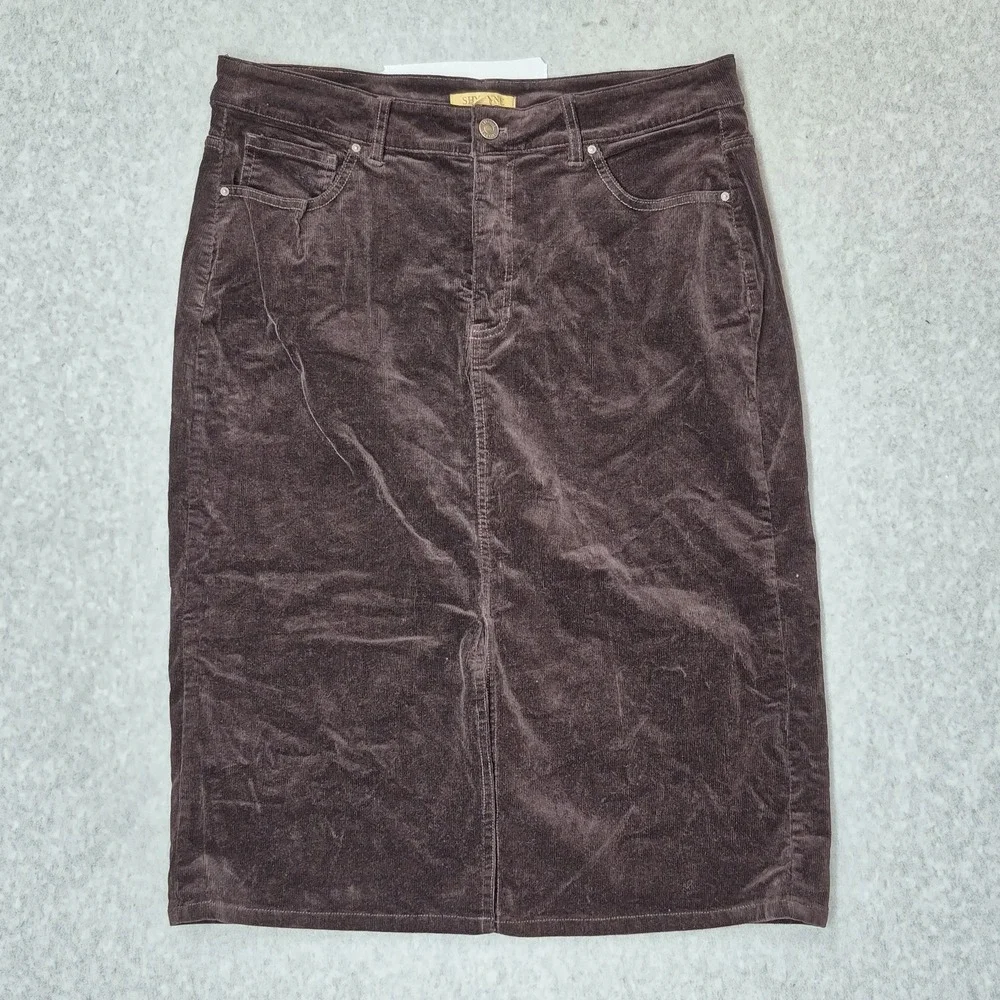 Skayne Women Skirt 33 Brown Corduroy Button Pencil & Straight
