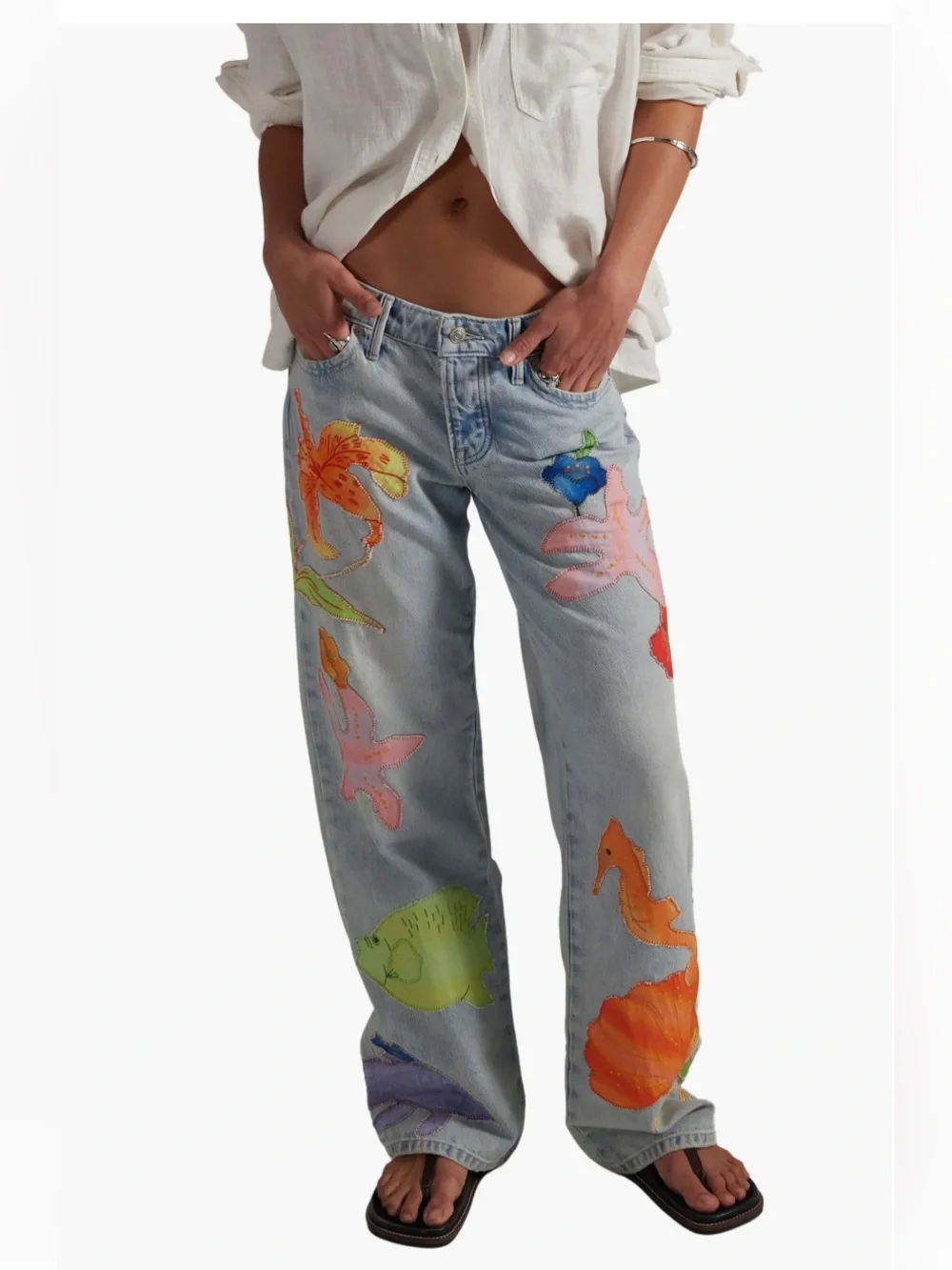 Free People We The Free Surfside Patchwork Jeans Size 31 NWT -