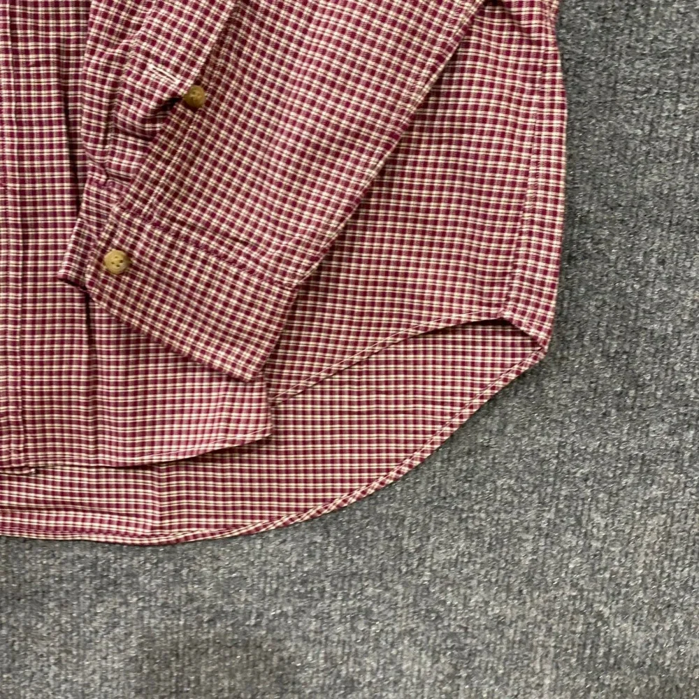 Polo Ralph Lauren Mens Large Classic Fit Burgundy Plaid Cotton Button Down Shirt
